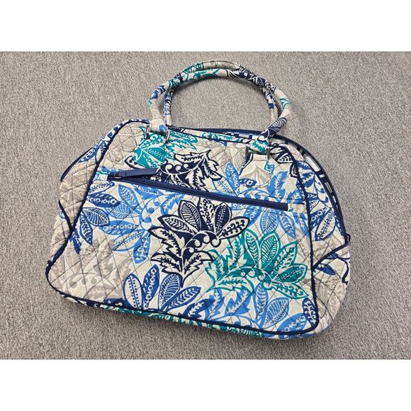 Vera Bradley Quilted Handbag Purse Blue Green Floral Print Shoulder Tote - Picture 2 of 10